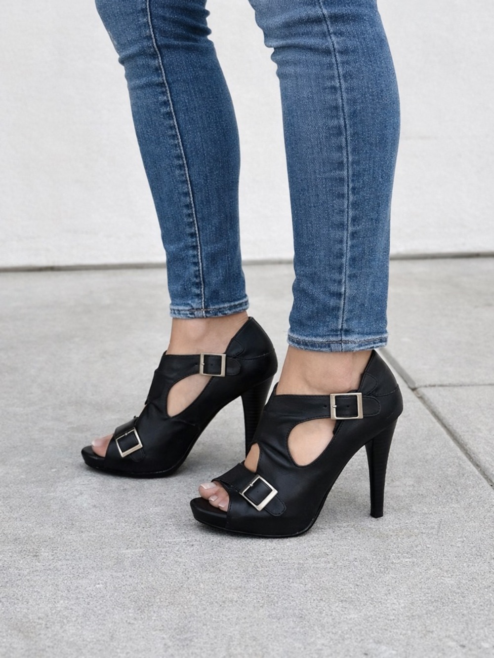 Rue 21 Black High-Heel Buckle Peep-Toe Pumps - Women